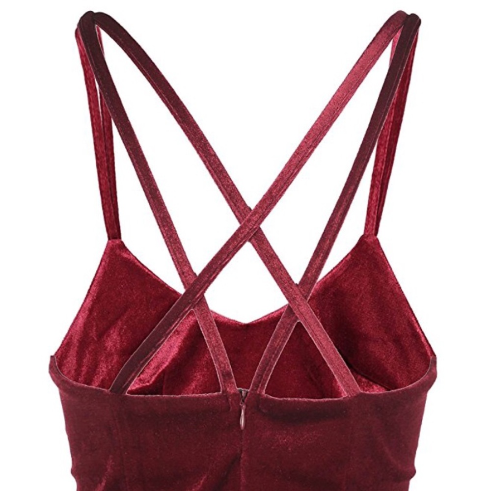 Plush Burgundy Velvet Midi Bodycon Dress - Picture 6 of 6